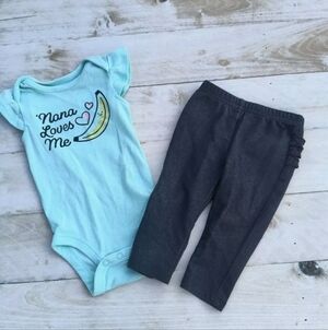 Jumping Beans Baby Girl Nana Loves Me Top With Blue Ruffle Pants Size 6 Months